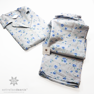 PIJAMA MUJER TALLE L GRIS FLOREADO