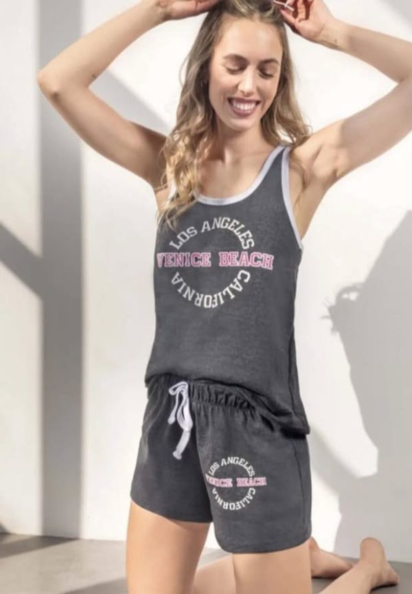 PIJAMA MUJER TALLE S GRIS TOPO