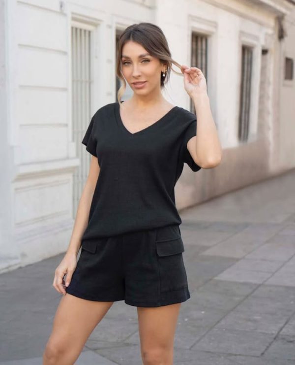PIJAMA MUJER TALLE L NEGRO