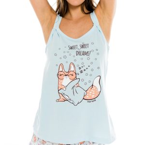 PIJAMA MUJER TALLE 2 CELESTE ESTAMPADO